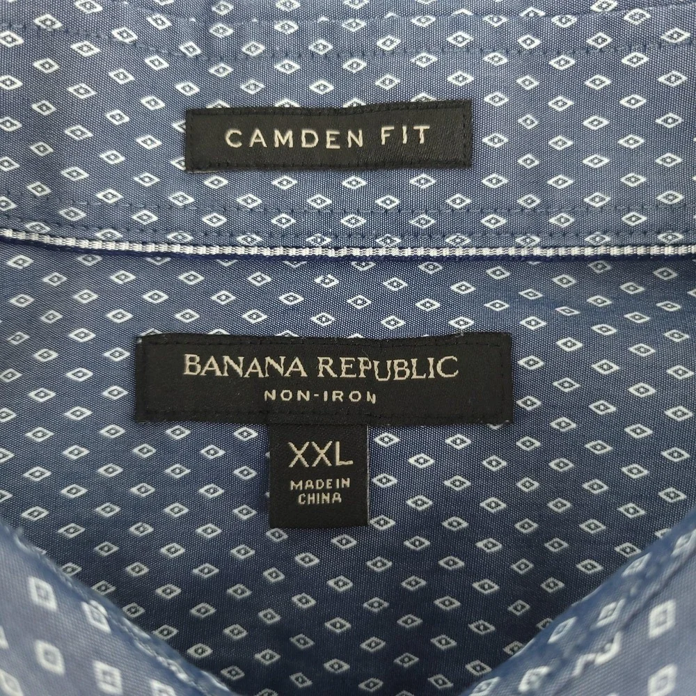 Banana Republic Dress Shirt Mens 18 34/35 Blue Geometric Slim Fit Non Iron